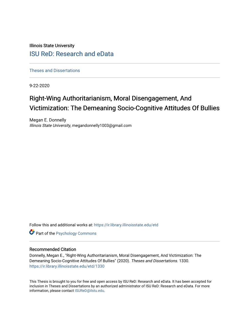Right-Wing Authoritarianism, Moral Disengagement, and Victimization: the Demeaning Socio-Cognitive Attitudes of Bullies