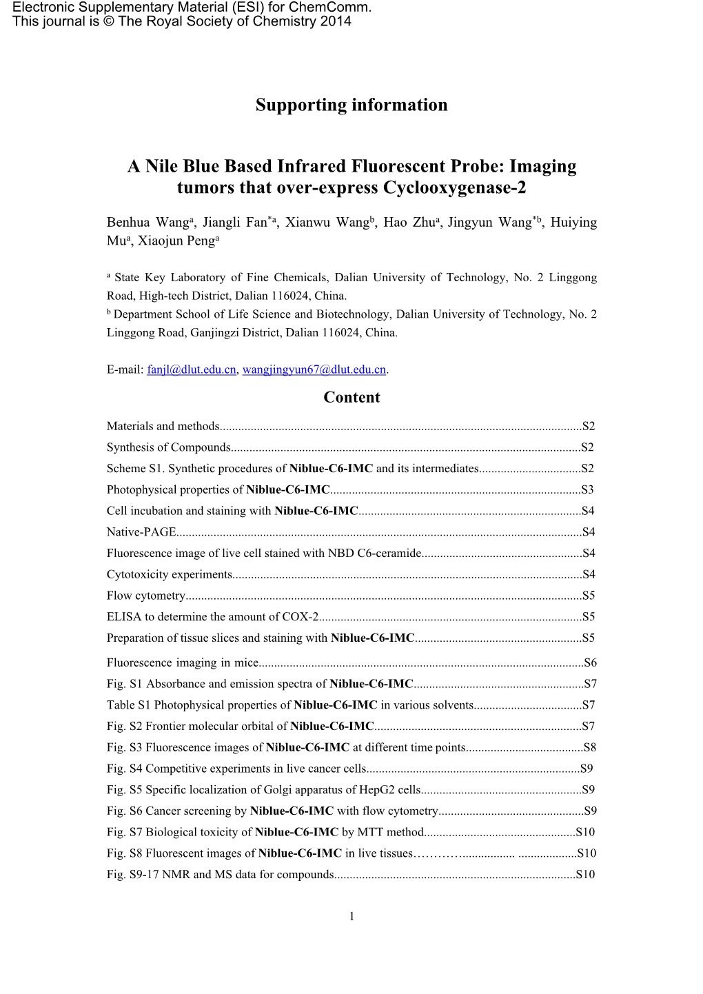 Supporting Information a Nile Blue Based Infrared Fluorescent Probe