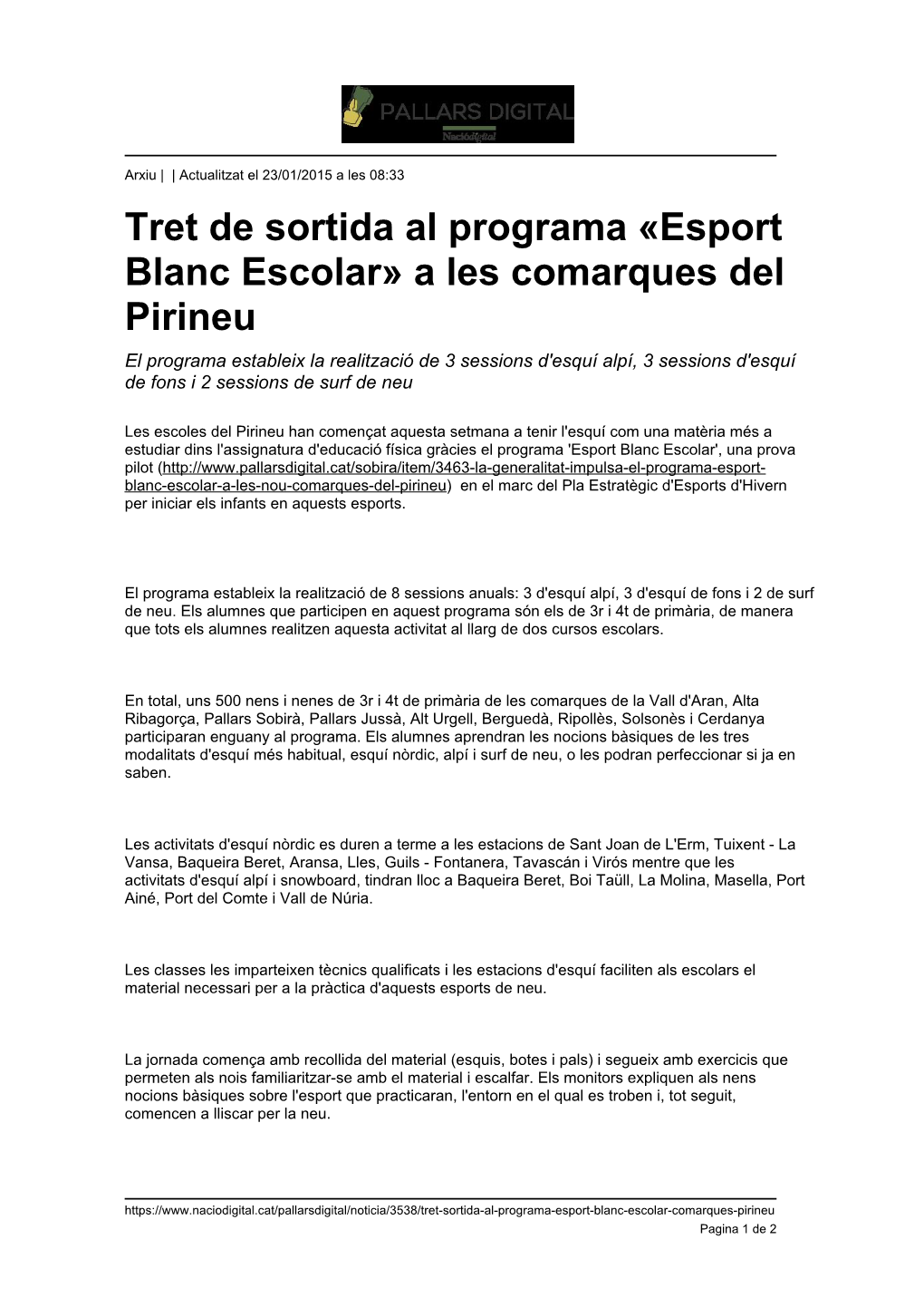 Esport Blanc Escolar» a Les Comarques Del Pirineu