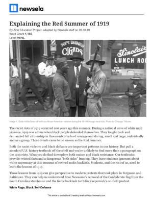 Explaining the Red Summer of 1919 by Zinn Education Project, Adapted by Newsela Staff on 09.30.19 Word Count 1,156 Level 1070L