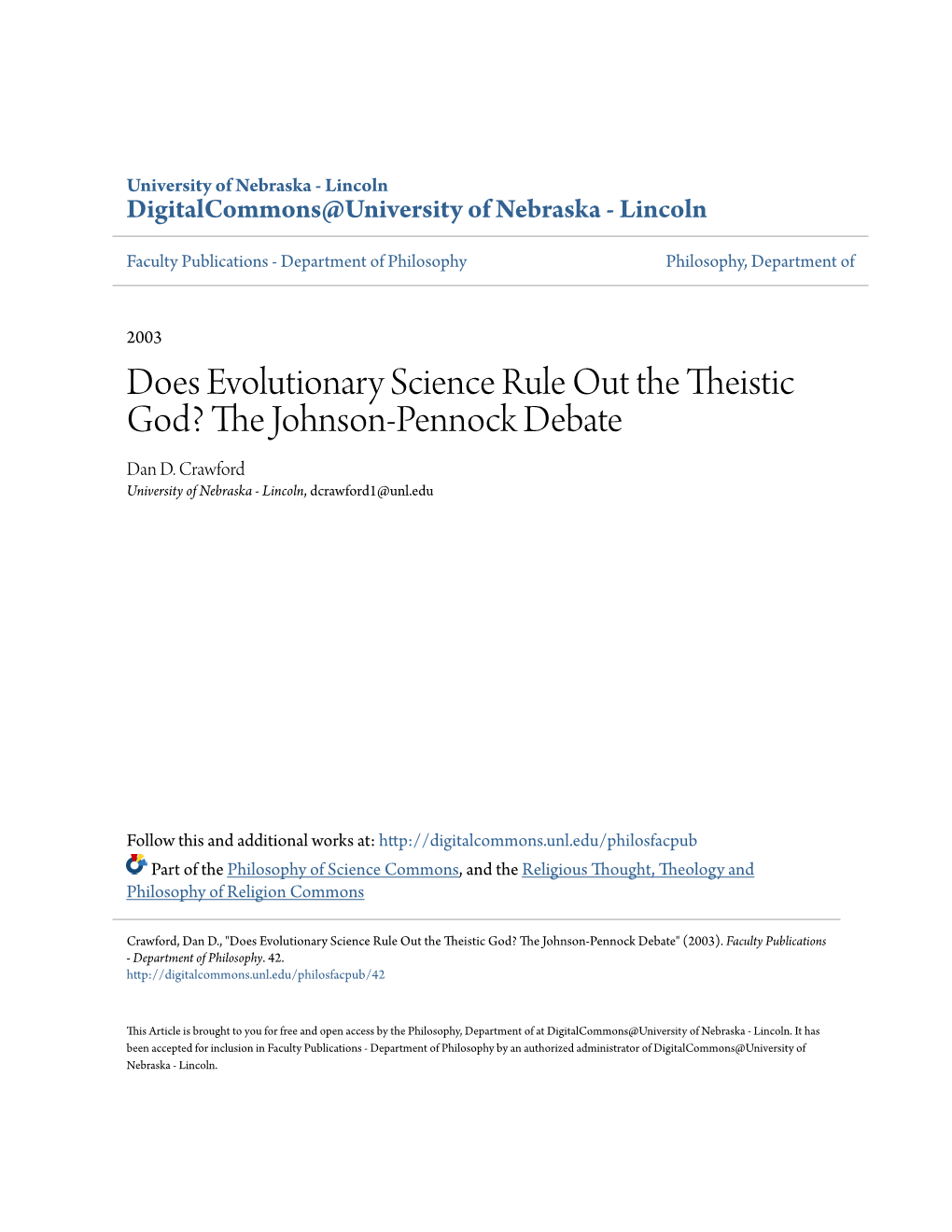 Does Evolutionary Science Rule out the Theistic God? the Johnson-Pennock Debate