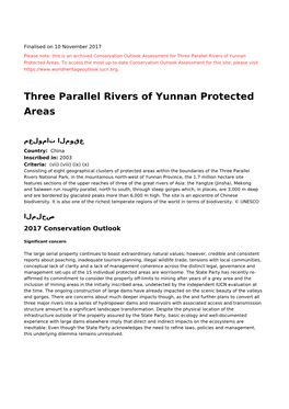 Three Parallel Rivers of Yunnan Protected Areas - 2017 Conservation Outlook Assessment (Archived)