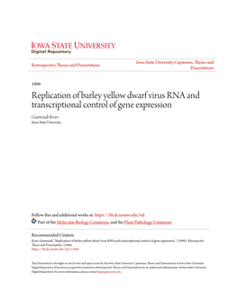 Replication of Barley Yellow Dwarf Virus RNA and Transcriptional Control of Gene Expression Guennadi Koev Iowa State University