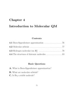 Chapter 4 Introduction to Molecular QM