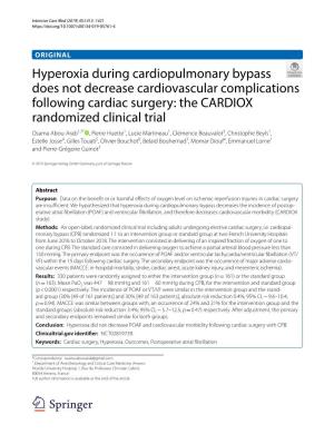 Hyperoxia During Cardiopulmonary Bypass Does Not Decrease Cardiovascular Complications Following Cardiac Surgery: the CARDIOX Ra