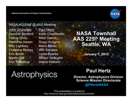NASA Townhall AAS 225Th Meeting Seattle, WA