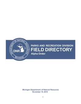 PARKS and RECREATION DIVISION FIELD DIRECTORY Alpha Order