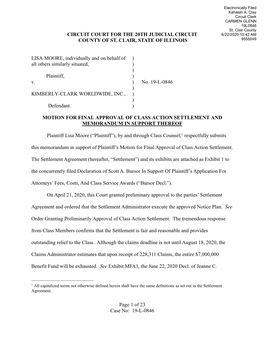 Of 23 Case No: 19-L-0846 CIRCUIT COURT for the 20TH JUDICIAL CIRCUIT COUNTY of ST. CLAIR, STATE of ILLINOIS LISA MOORE