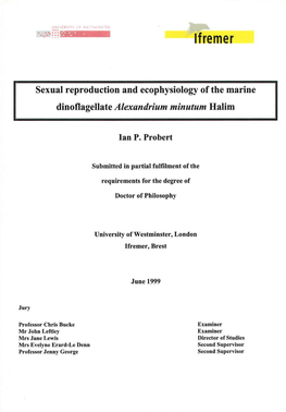 Sexual Reproduction and Ecophysiology of the Marine Dinoflagellate Alexandrium Minutum Halim