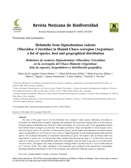 Helminths from Sigmodontinae Rodents (Muroidea: Cricetidae) in Humid Chaco Ecoregion (Argentina): a List of Species, Host and Geographical Distribution