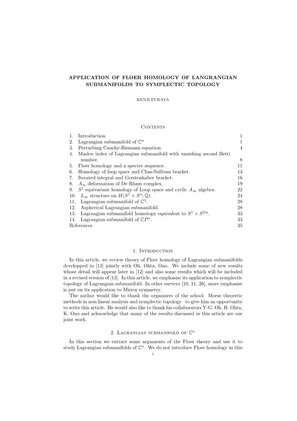 Application of Floer Homology of Langrangian Submanifolds to Symplectic Topology