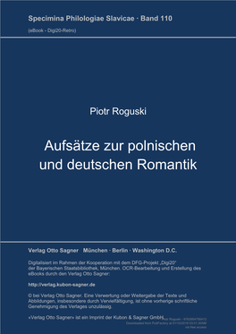 Aufsätze Zur Polnischen Und Deutschen Romantik