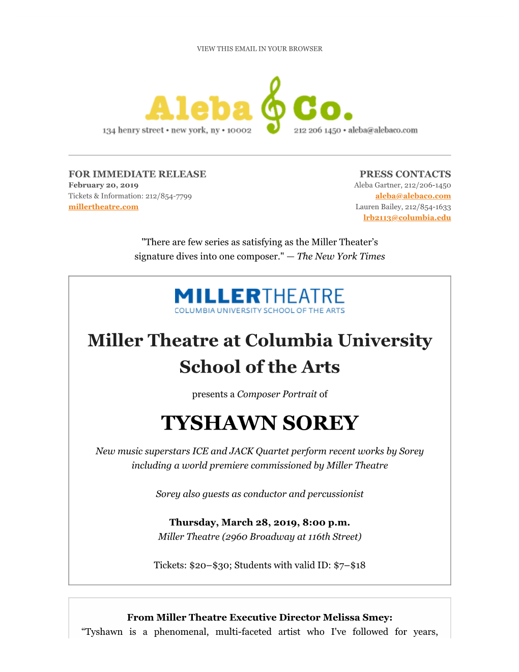 Miller Theatre Presents a Composer Portrait of TYSHAWN SOREY, 3/28