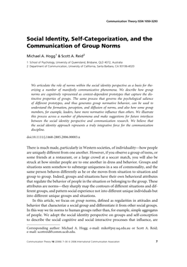 Social Identity, Self-Categorization, and the Communication of Group Norms