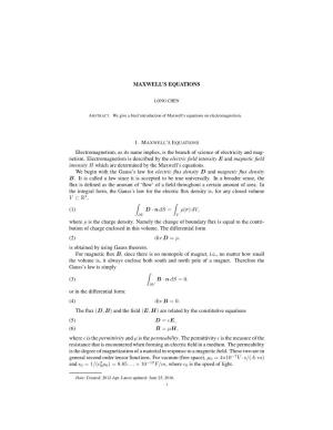 MAXWELL's EQUATIONS Electromagnetism, As Its Name