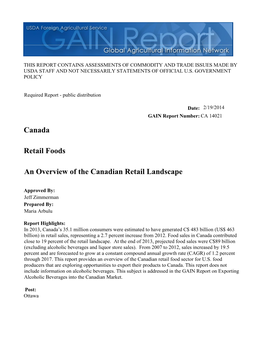 An Overview of the Canadian Retail Landscape Retail Foods Canada