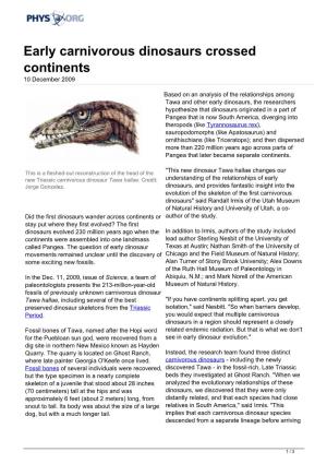 Early Carnivorous Dinosaurs Crossed Continents 10 December 2009