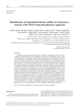 Identification of Lipstatin-Producing Ability in Streptomyces Virginiae CBS 314.55 Using Dereplication Approach