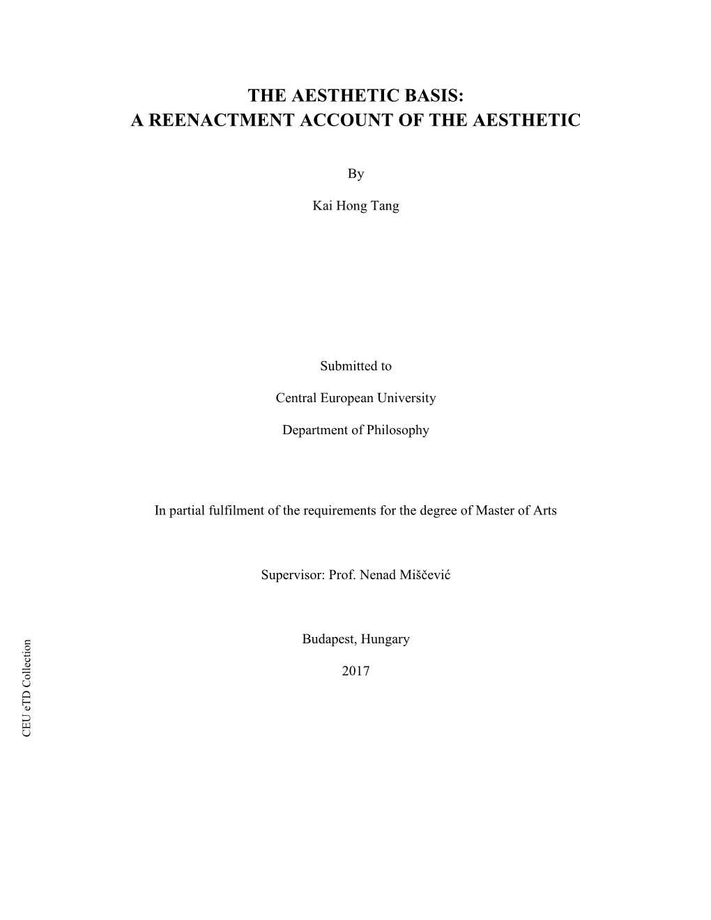 The Aesthetic Basis: a Reenactment Account of the Aesthetic