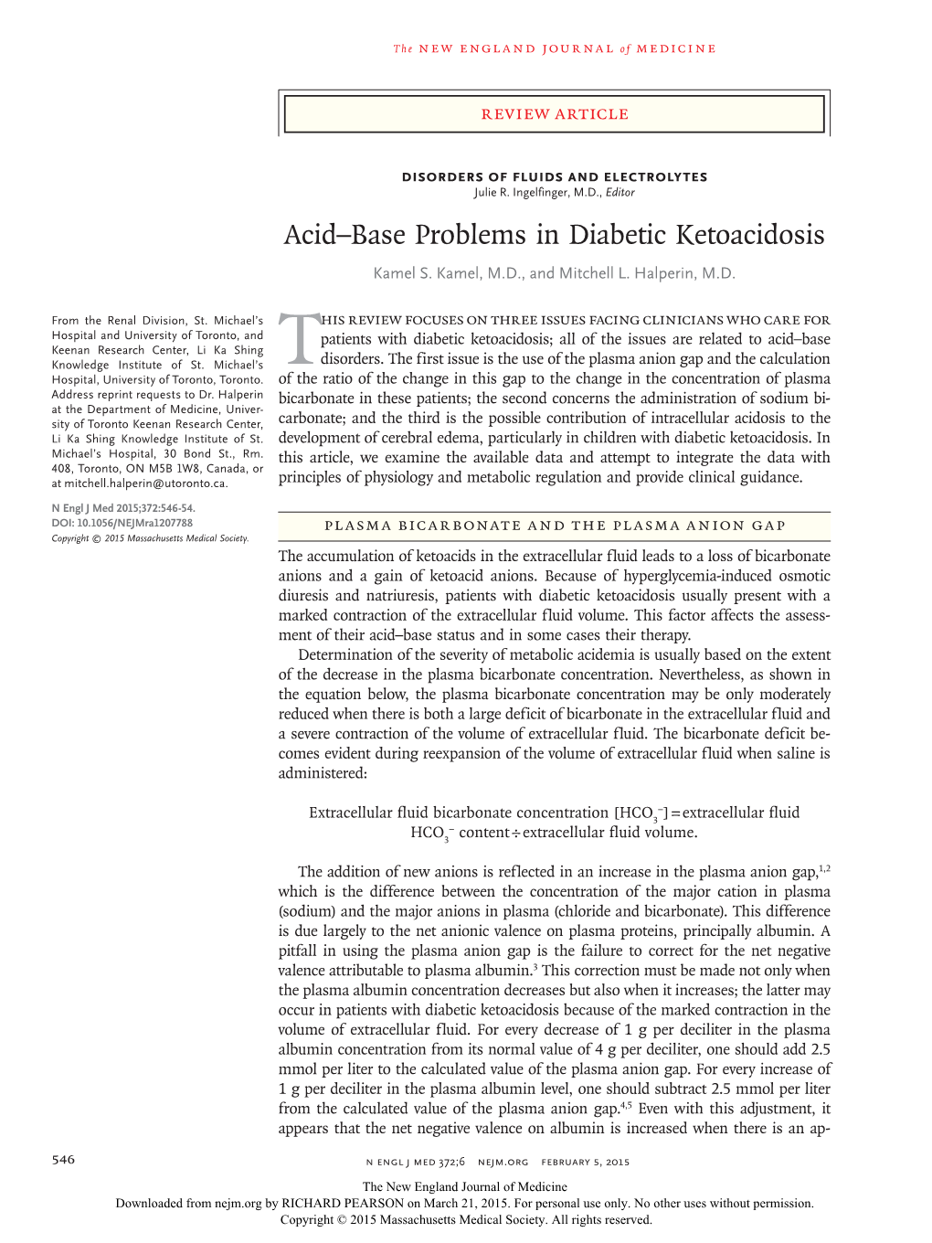 Acid–Base Problems in Diabetic Ketoacidosis Kamel S