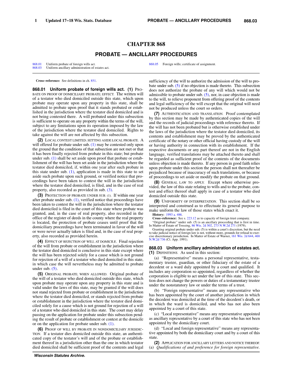 Chapter 868 Probate — Ancillary Procedures