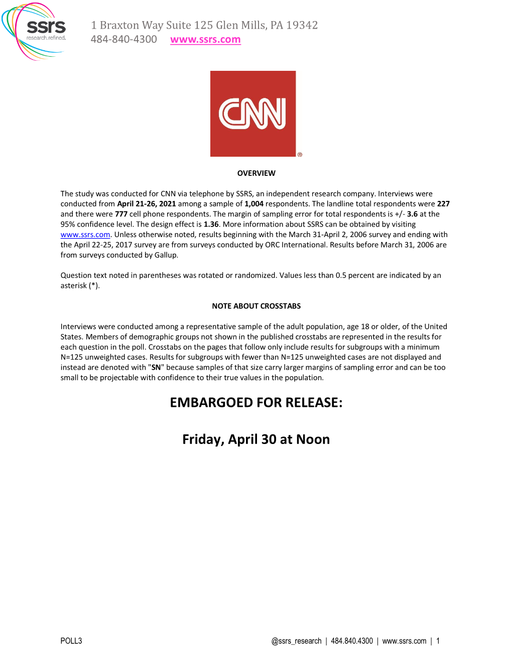 EMBARGOED for RELEASE: Friday, April 30 at Noon