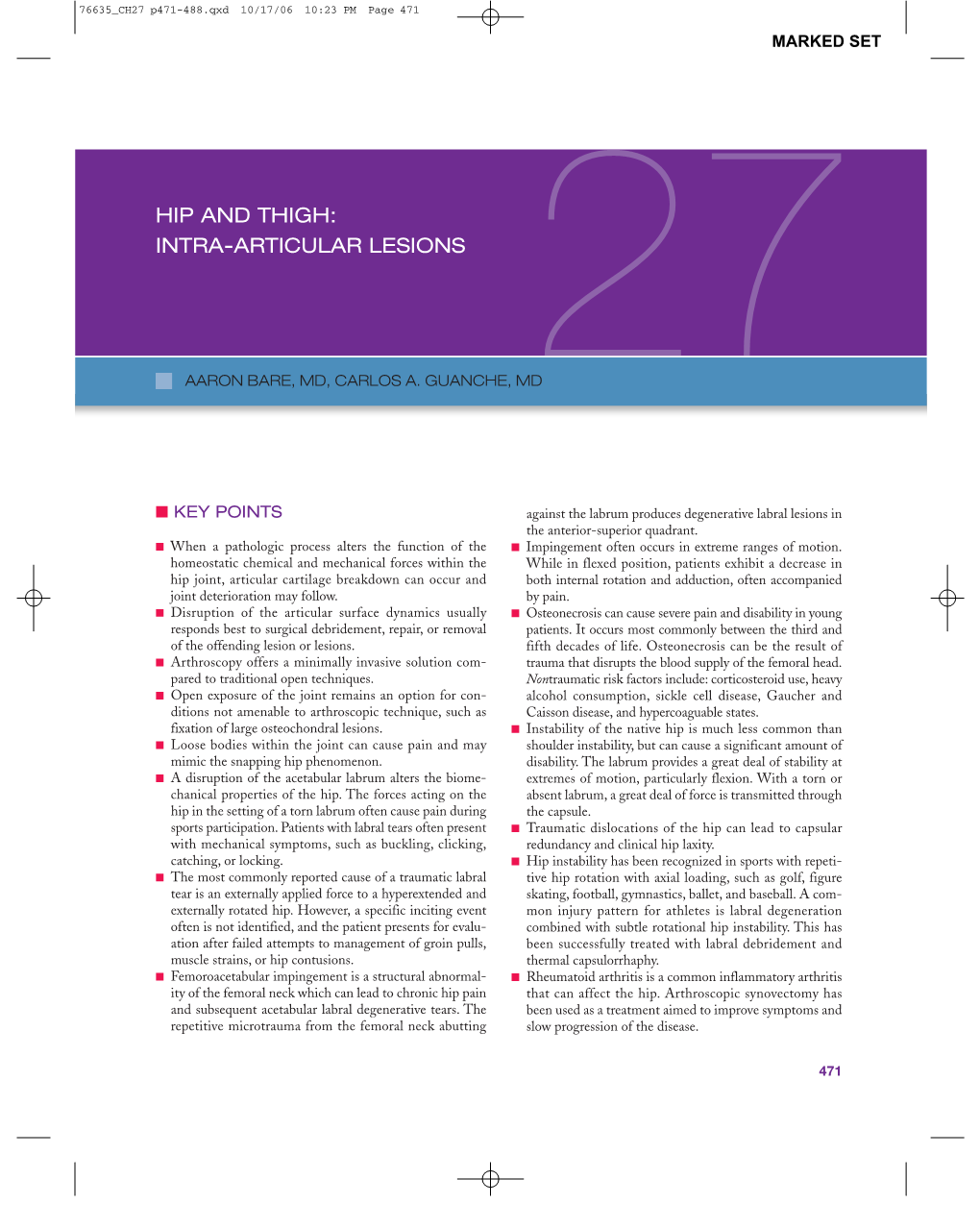 Hip and Thigh: Intra-Articular Lesions