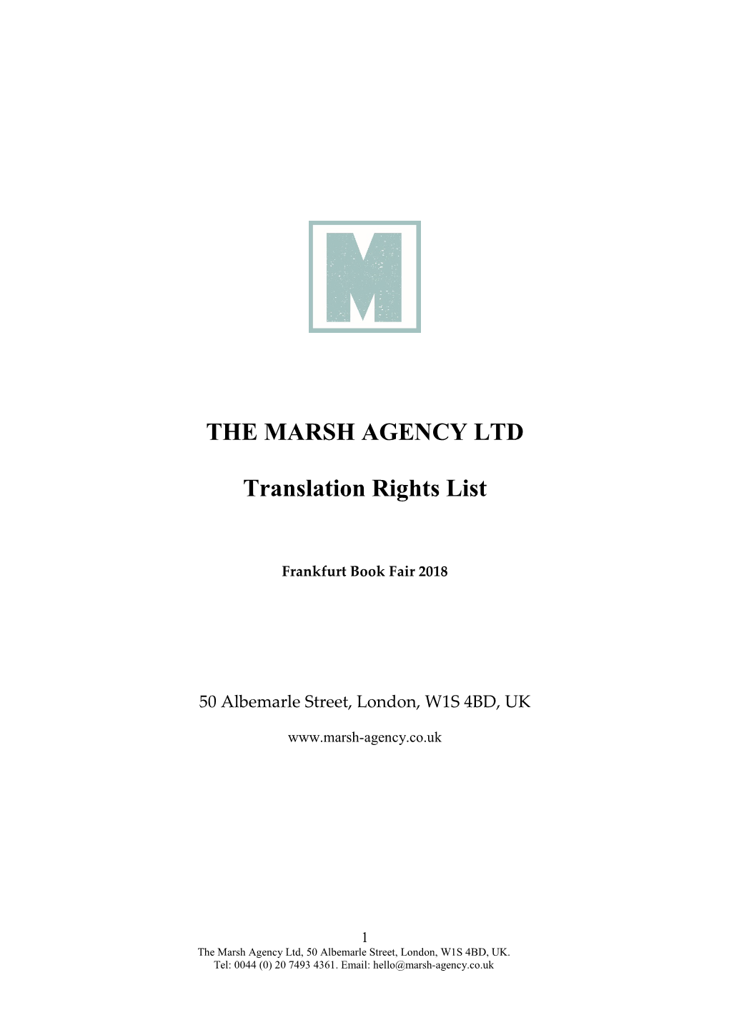 THE MARSH AGENCY LTD Translation Rights List