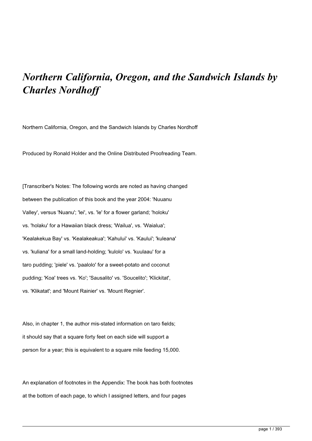 Northern California, Oregon, and the Sandwich Islands by Charles Nordhoff</H1>