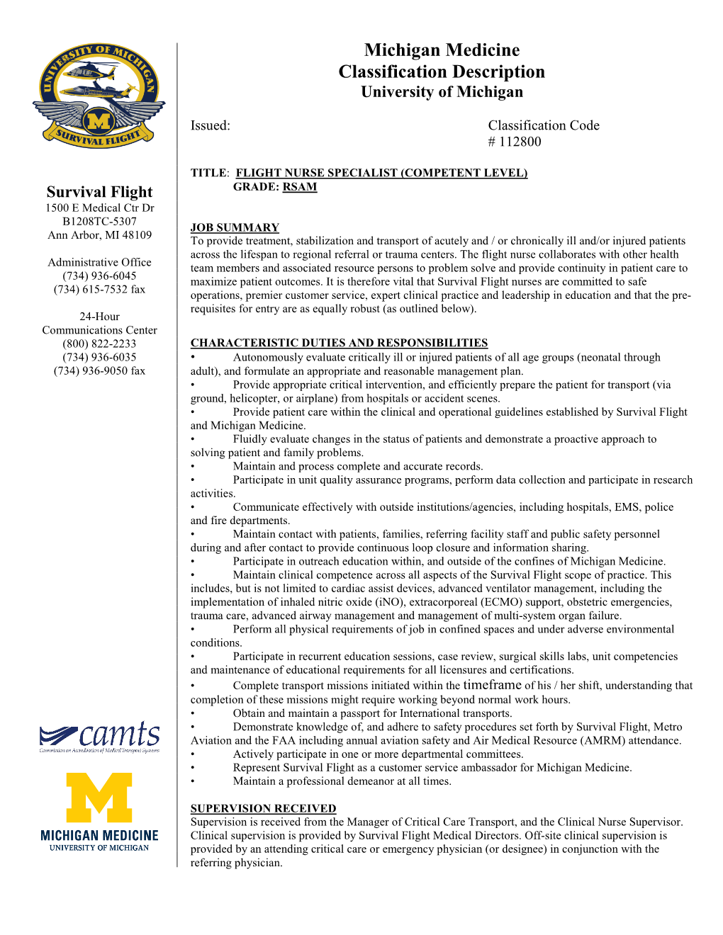Michigan Medicine Classification Description University of Michigan