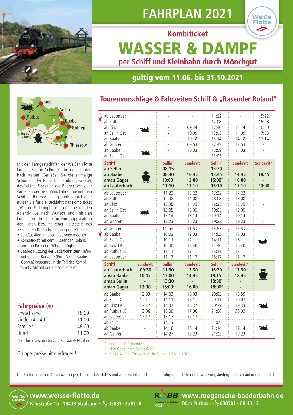 Fahrplan Kombiticket Wasser & Dampf 2021