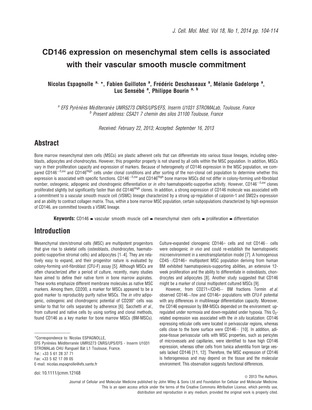 CD146 Expression on Mesenchymal Stem Cells Is Associated with Their Vascular Smooth Muscle Commitment