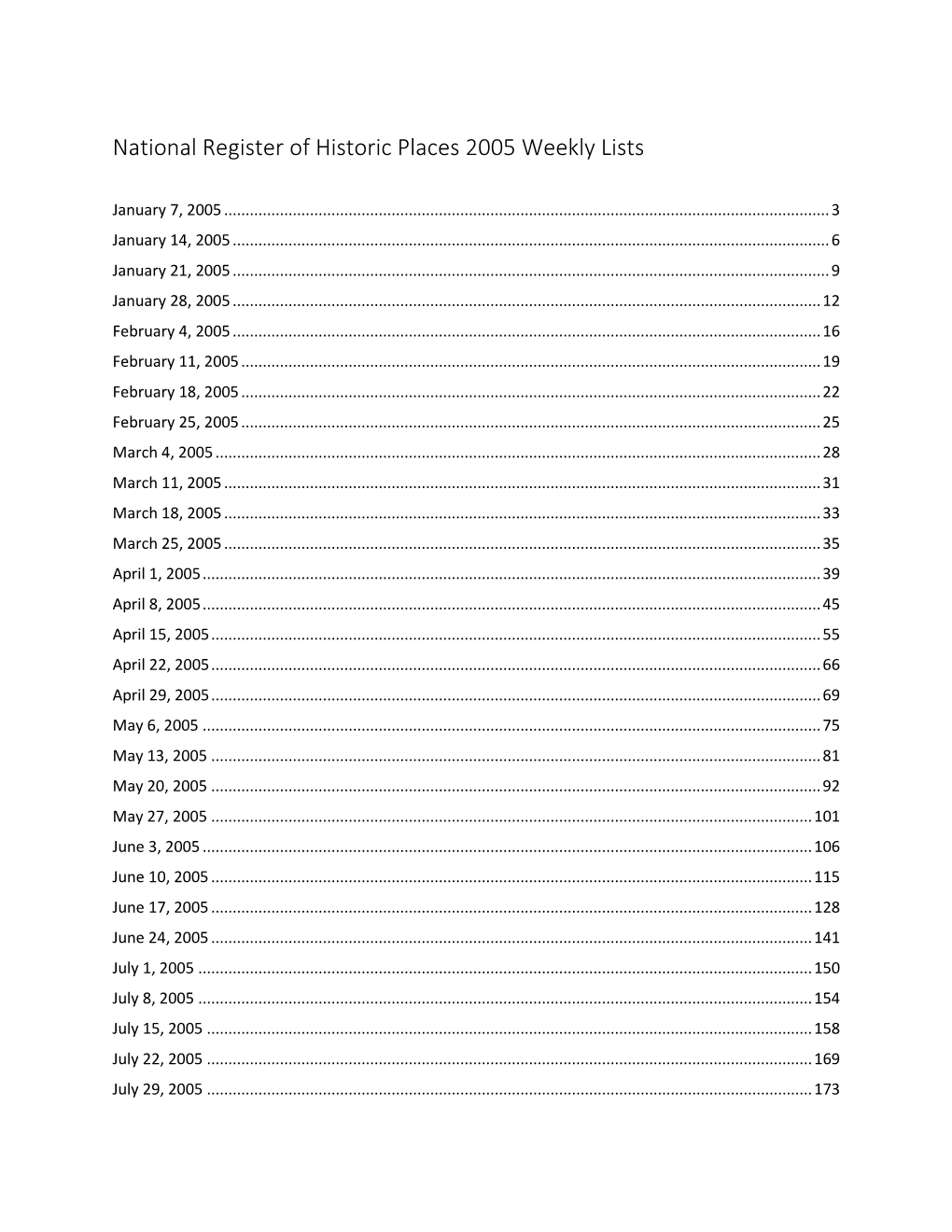 National Register of Historic Places 2005 Weekly Lists