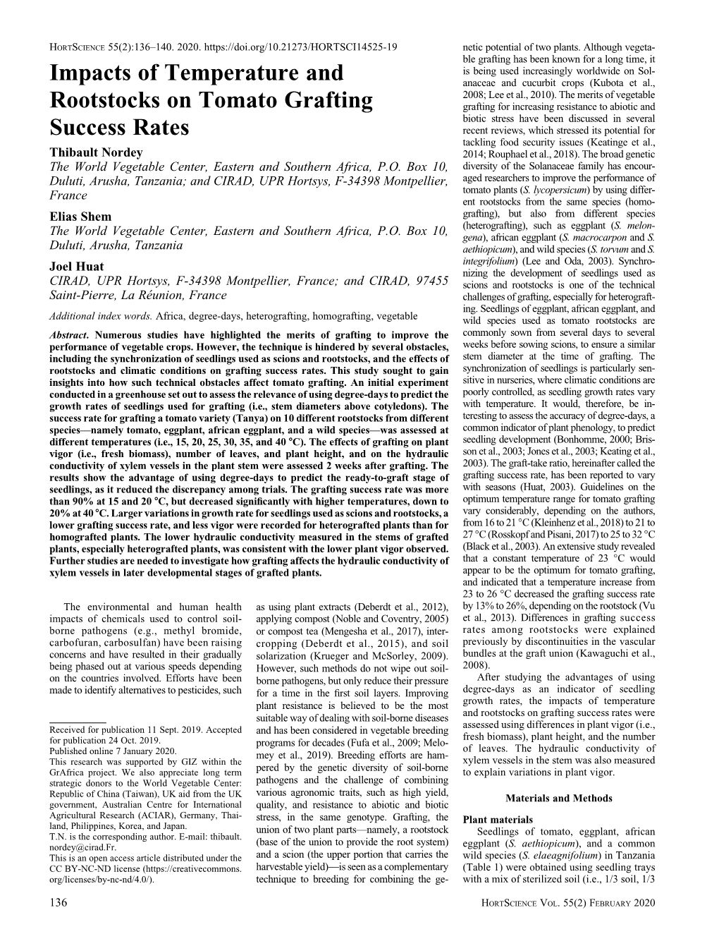 Impacts of Temperature and Rootstocks on Tomato Grafting