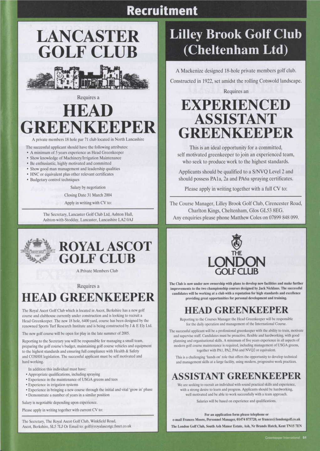 Lancaster Golf Club Head Greenkeeper!