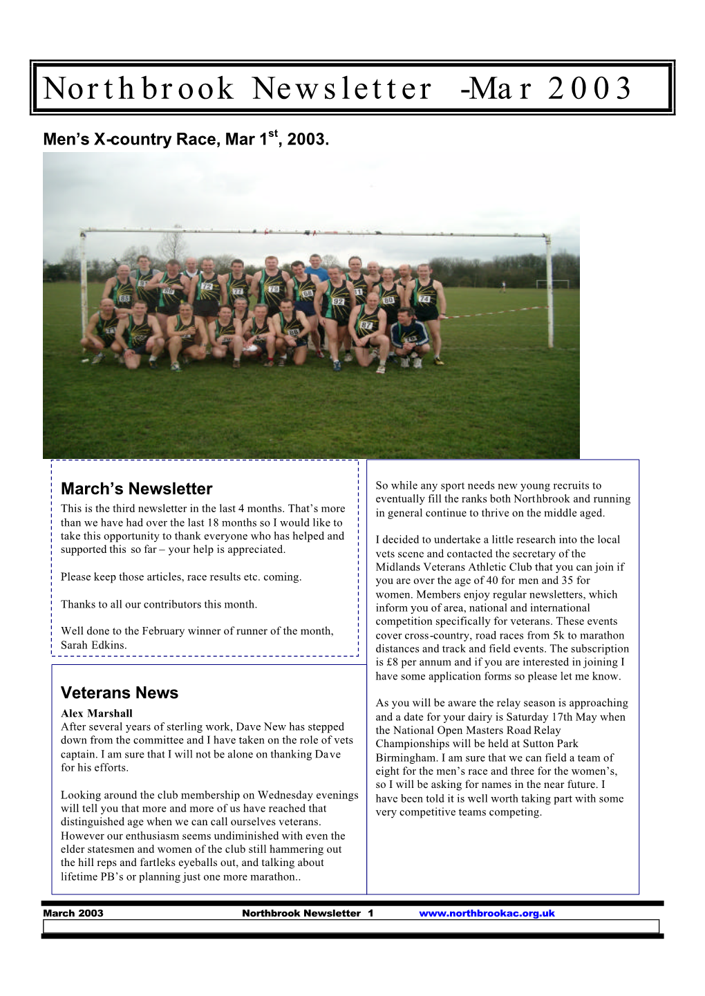 Northbrook Newsletter -Mar 2003