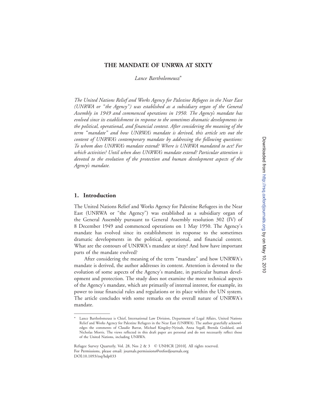 The Mandate of Unrwa at Sixty 1