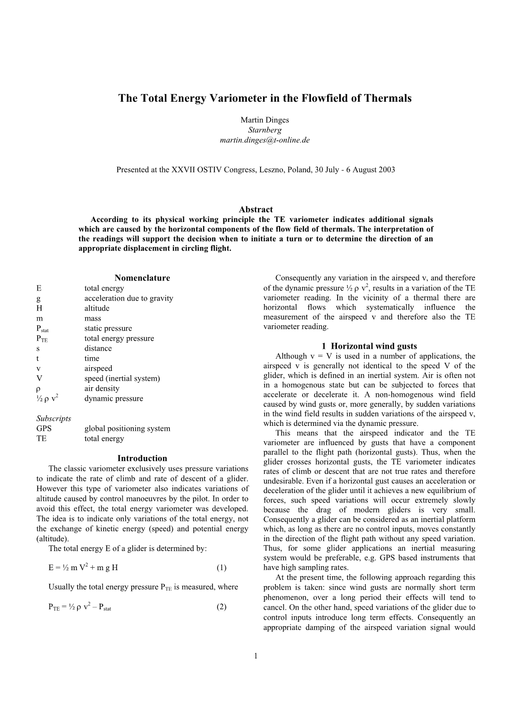 The Total Energy Variometer in the Flowfield of Thermals