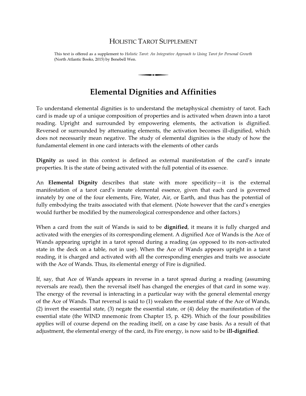 Elemental Dignities and Affinities