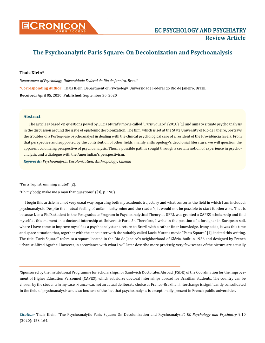 Cronicon OPEN ACCESS EC PSYCHOLOGY and PSYCHIATRY Review Article