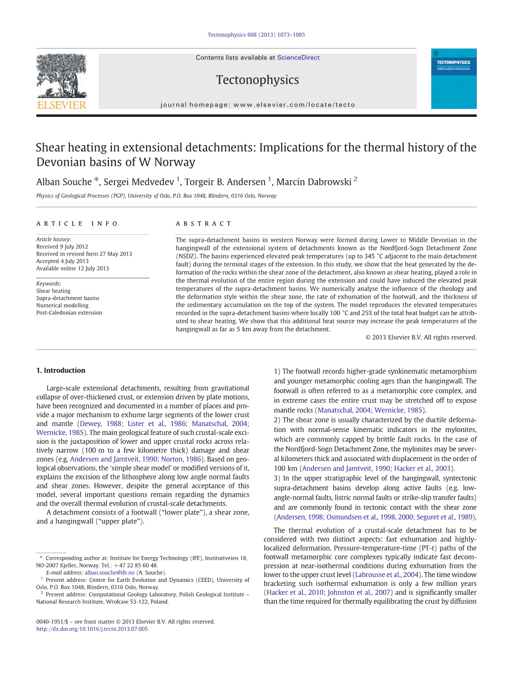 Shear Heating in Extensional Detachments: Implications for the Thermal History of the Devonian Basins of W Norway