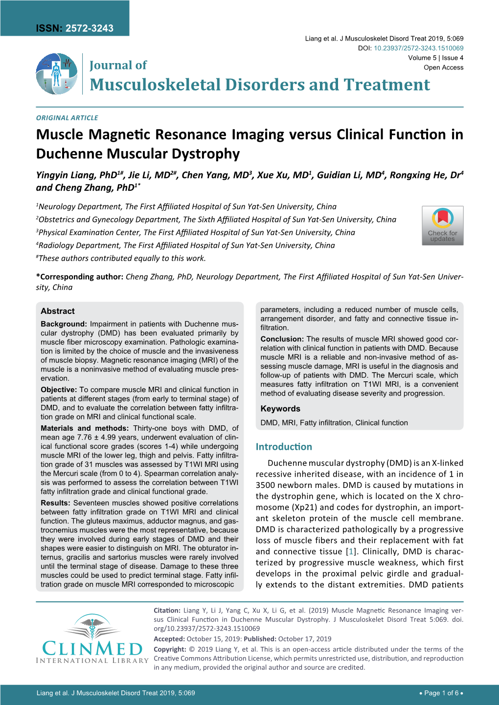 Muscle Magnetic Resonance Imaging Versus Clinical Function In