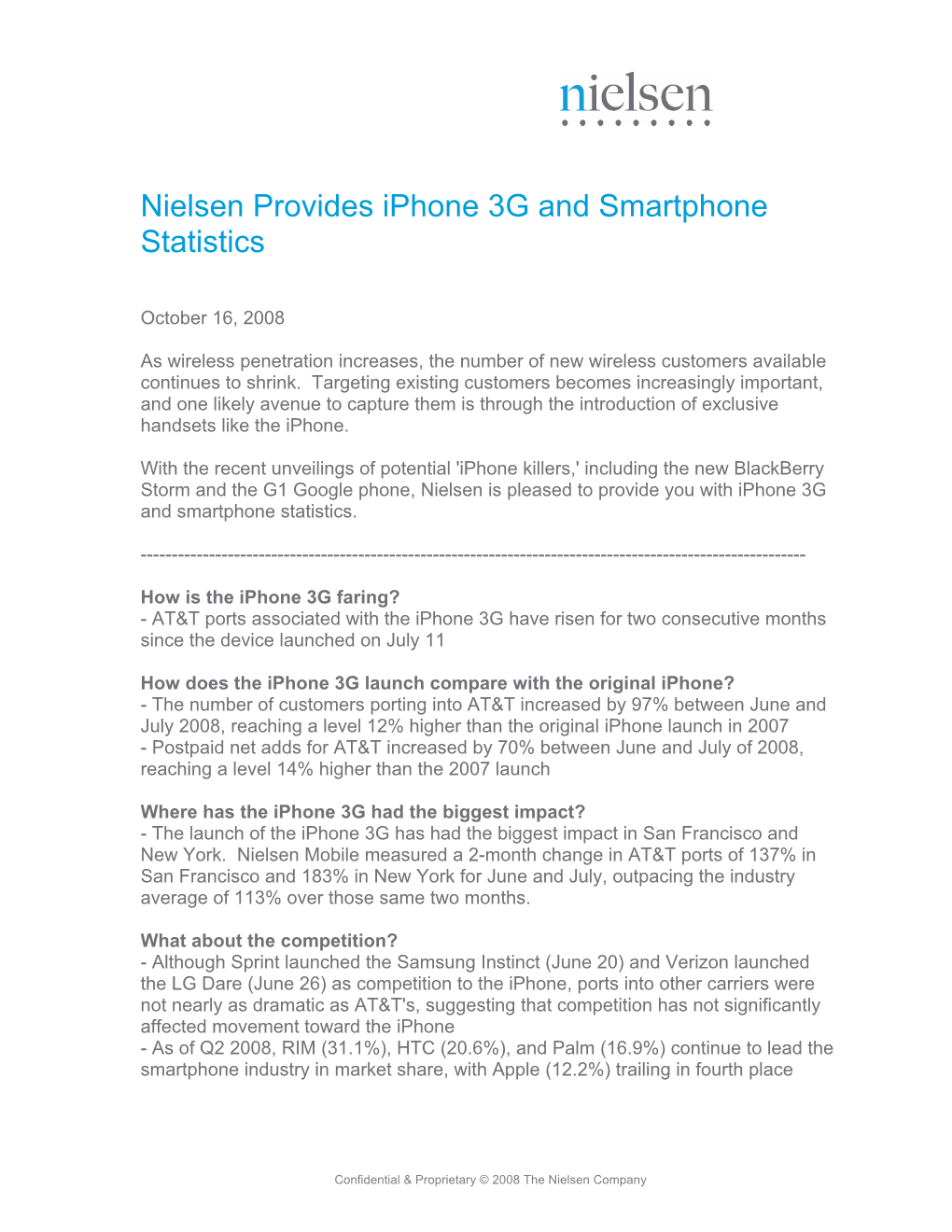 Nielsen Provides Iphone 3G and Smartphone Statistics