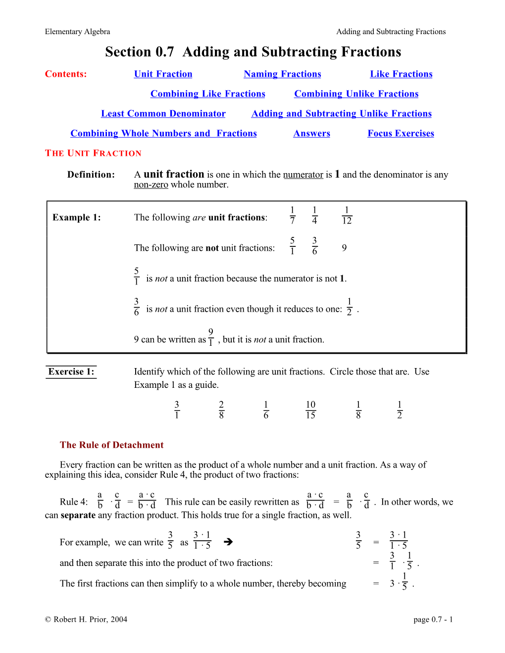 Section 0.7 Adding and Subtracting Fractions