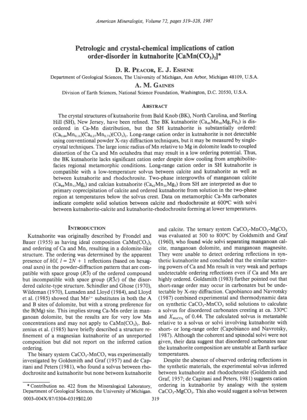 Petrologic and Crystal-Chemical Implications of Cation Order