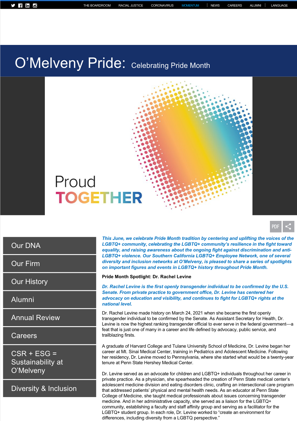 O'melveny Pride: Celebrating Pride Month Our DNA Our Firm Our History Alumni Annual Review Careers CSR + ESG = Susta