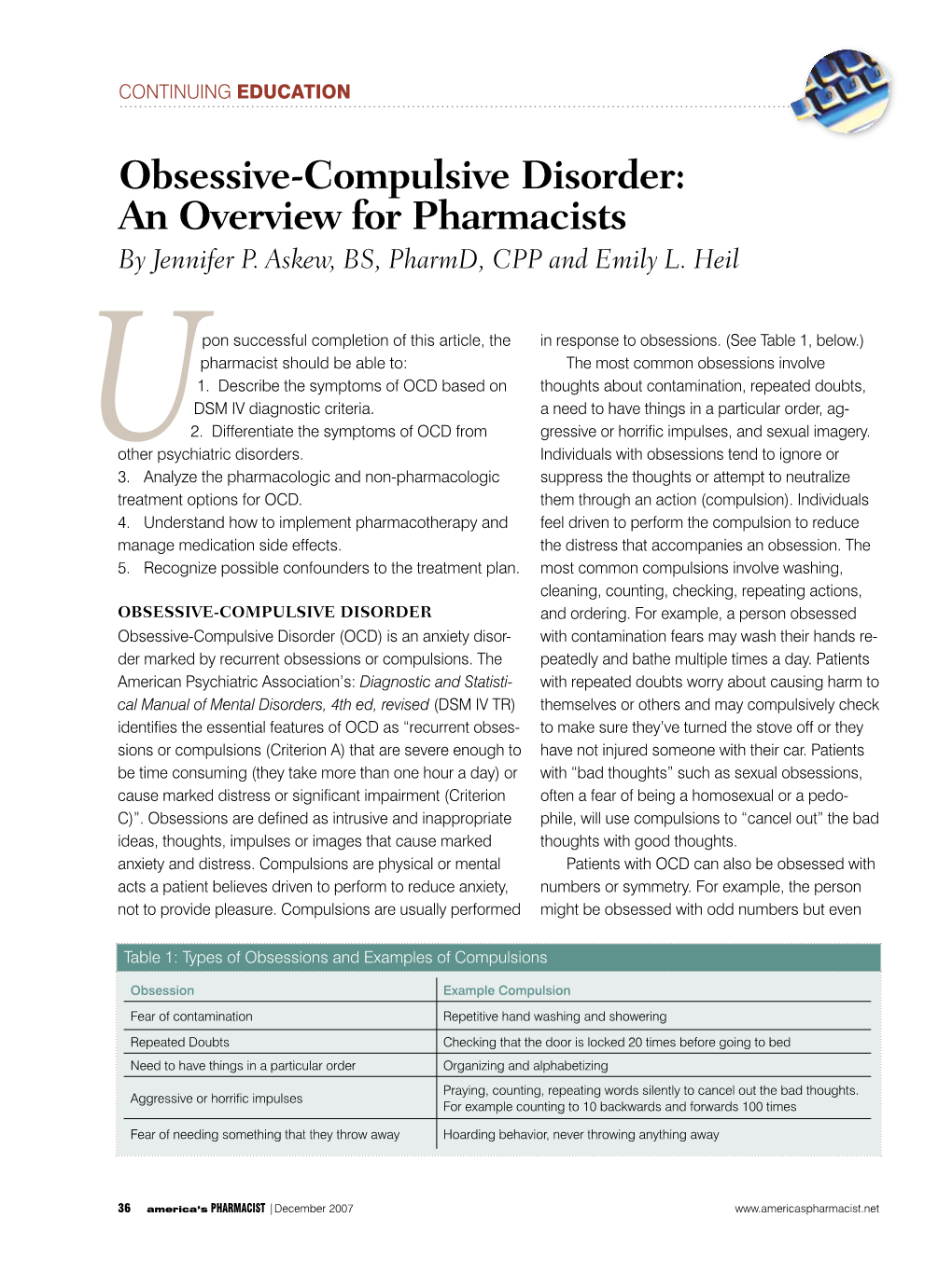 Obsessive-Compulsive Disorder: an Overview for Pharmacists by Jennifer P