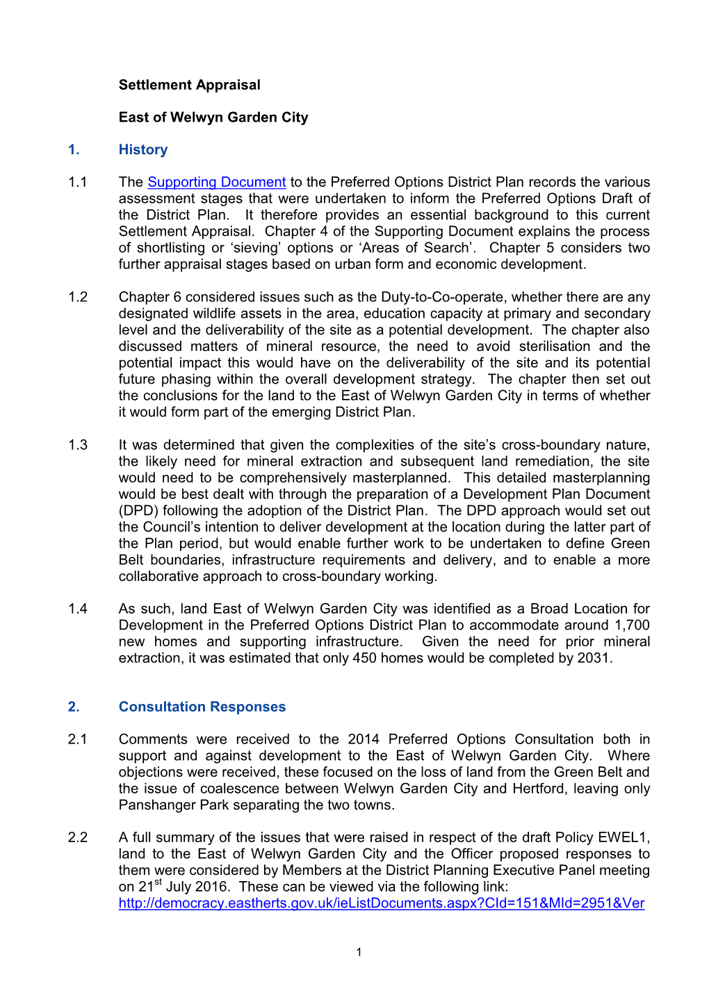 Settlement Appraisal East of Welwyn Garden City