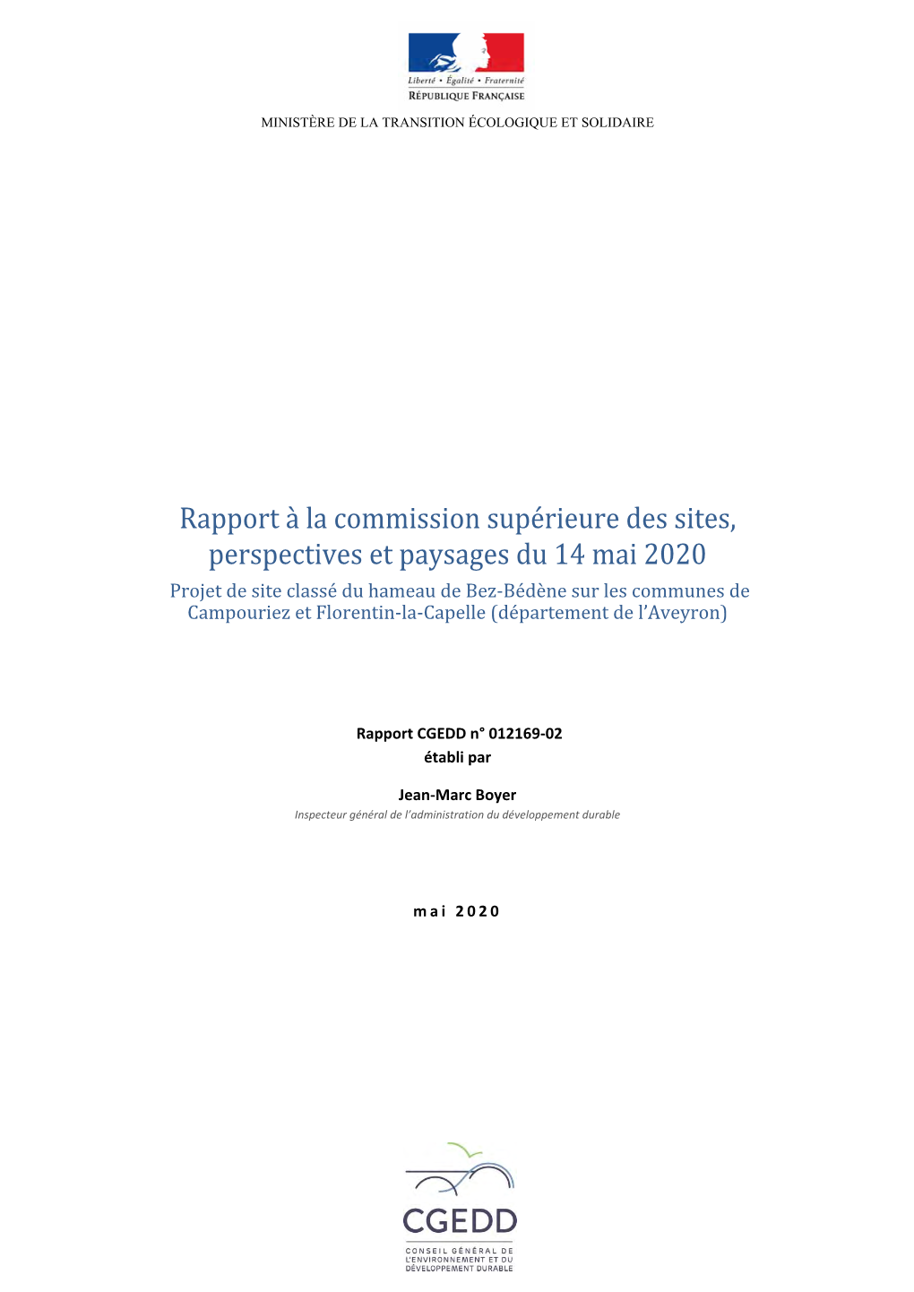 Rapport À La Commission Supérieure Des Sites, Perspectives Et Paysages