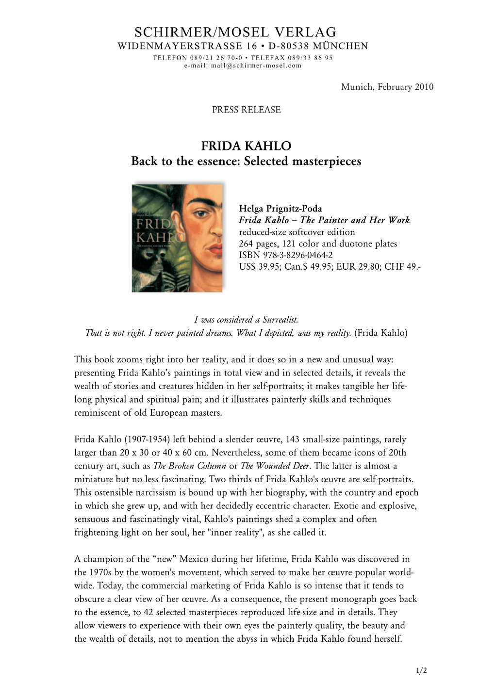 Press Release Frida Kahlothe Painter